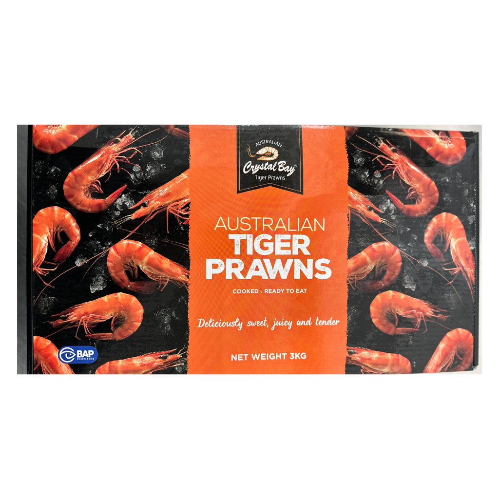 Cooked Prawns - Tiger U/10 Pacific Reef - BOX 3KG